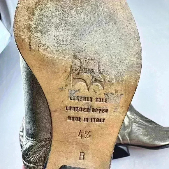 Vintage Lenni Lattice Cowboy Western Boots Metallic Gold Leather Italy - Picture 10 of 10